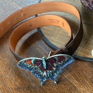 Brown Leather Belt with Butterfly Buckle